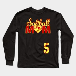 Softball Mom #5 Jersey Favorite Player Biggest Fan Heart Five Long Sleeve T-Shirt